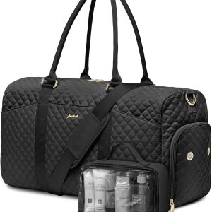Women Weekender Travel Duffle Bag: Travel Duffel Overnight Bags with Shoe Compartment Large Carry on Tote with Toiletry Bag Weekend Traveling Yoga Gym Hospital Bag for Women with Wet Pocket Black